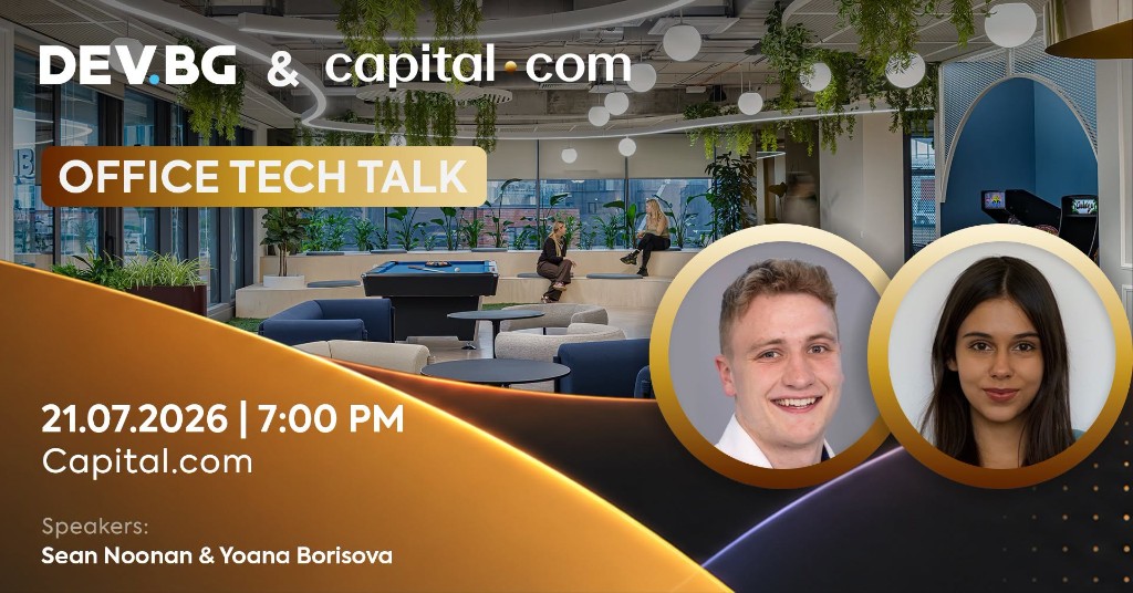 Official event visual for DEV.BG Tech Talks @ Capital.com office
